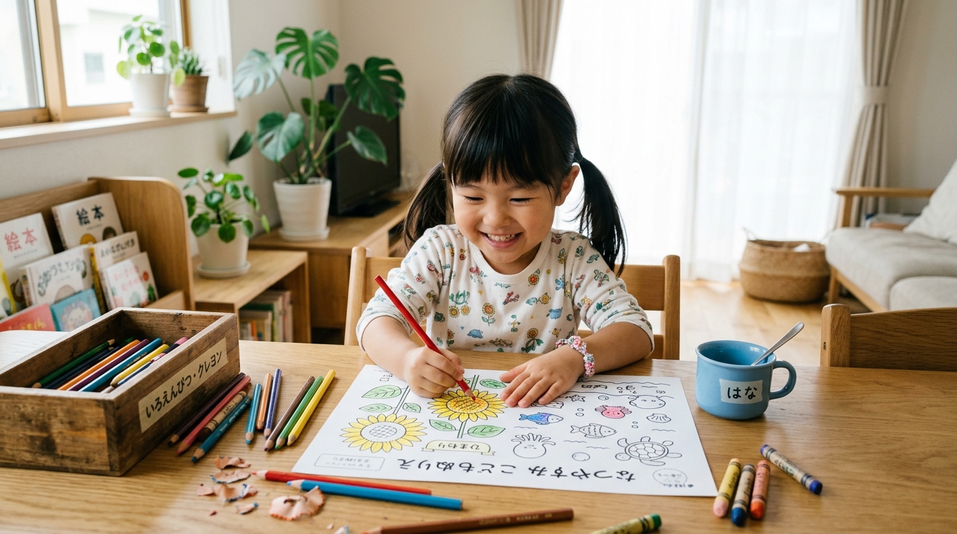 夏休み子供向け塗り絵 実写モックアップ