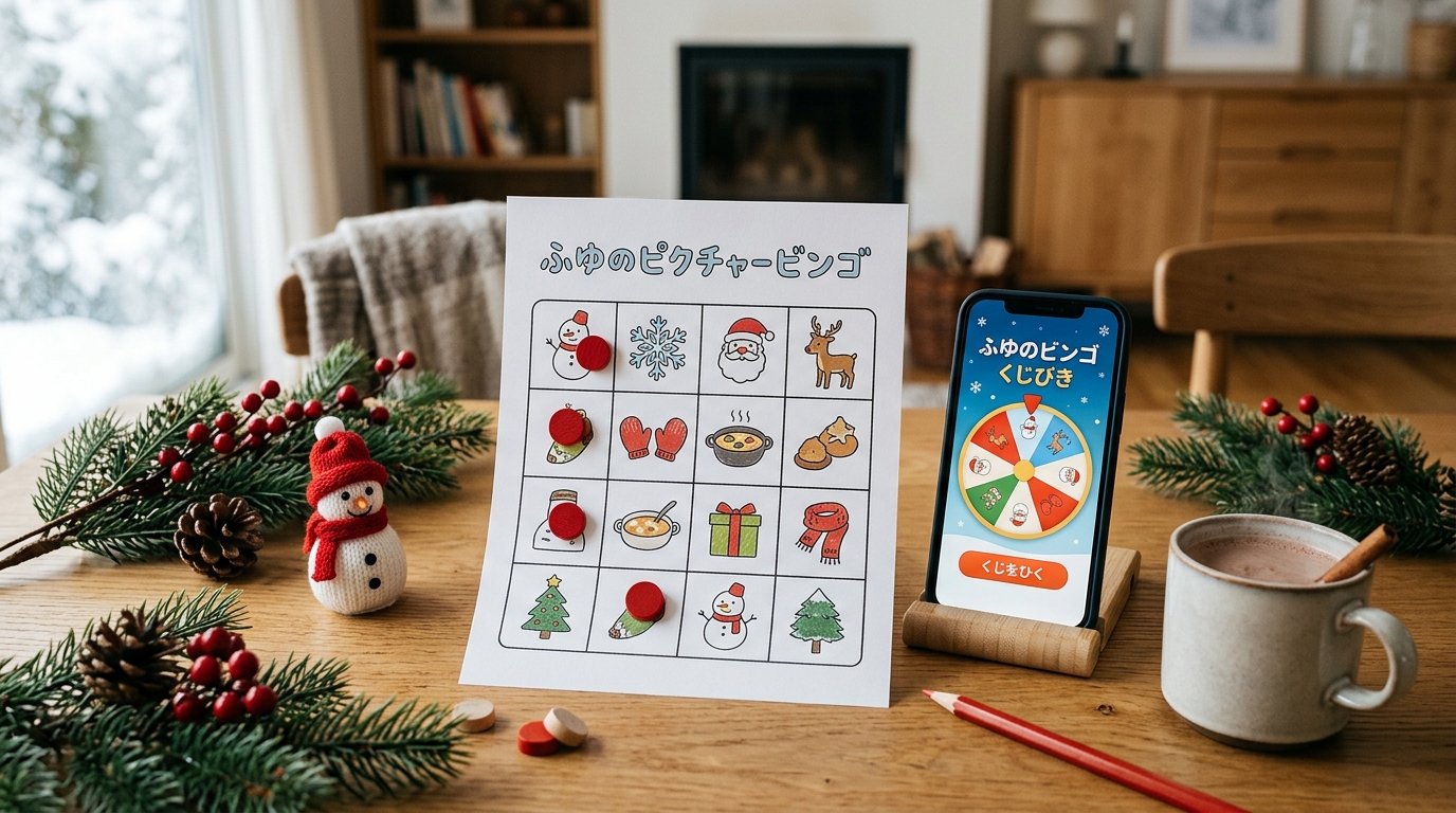 冬の絵ビンゴ 実写モックアップ